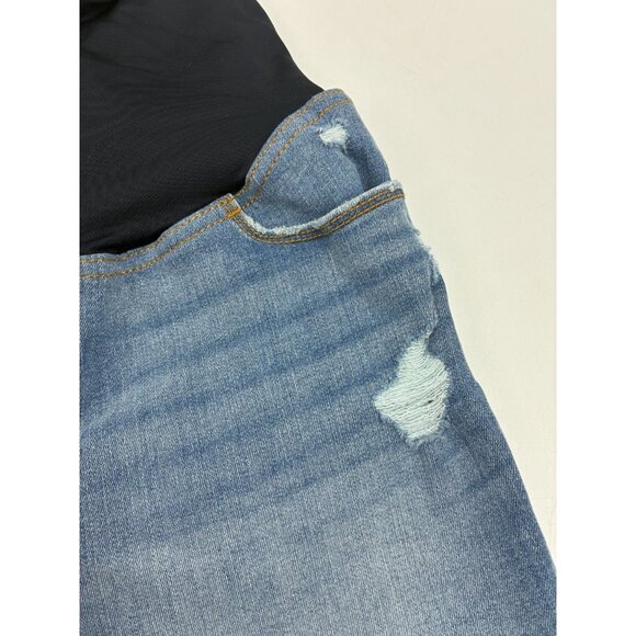 Isabel Maternity Womens Size 2 Denim Shorts Blue Distressed Over Belly Band - Picture 3 of 6